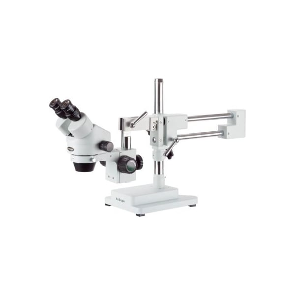 AmScope SM-4B 7X-45X Binocular Stereo Zoom Microscope on Double Arm Boom Stand